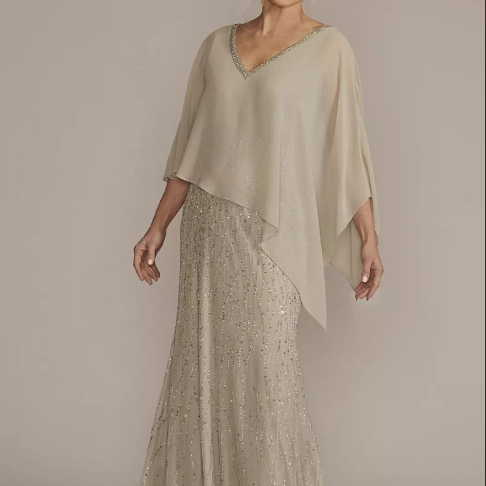 Oleg Cassini Beaded V Neck Gown with Caplet. Mother of Bride/Groom dress